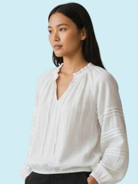 Sanctuary Jet Setter Peasant Blouse Size Medium White Long Sleeve Pullover